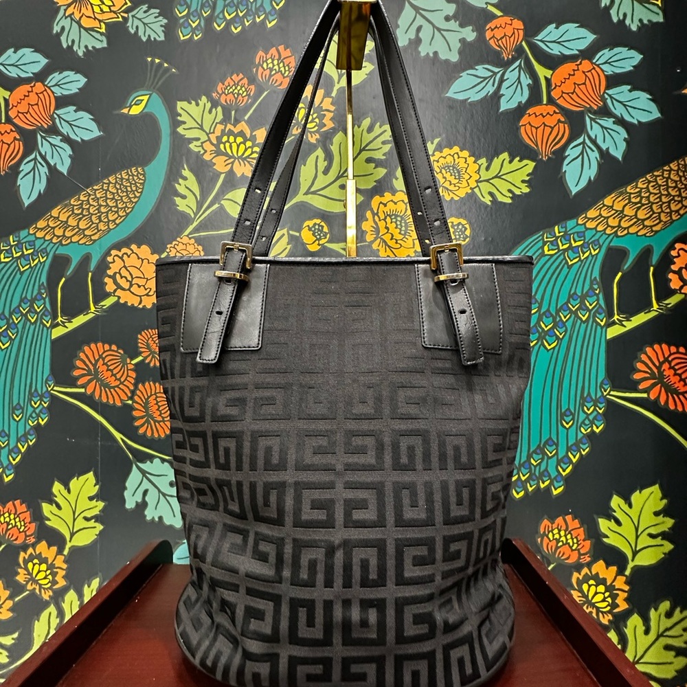 Givenchy Black Jacquard Logo Zip-Top Tote | Leather Trim | Gold Hardware - Picture 4 of 15